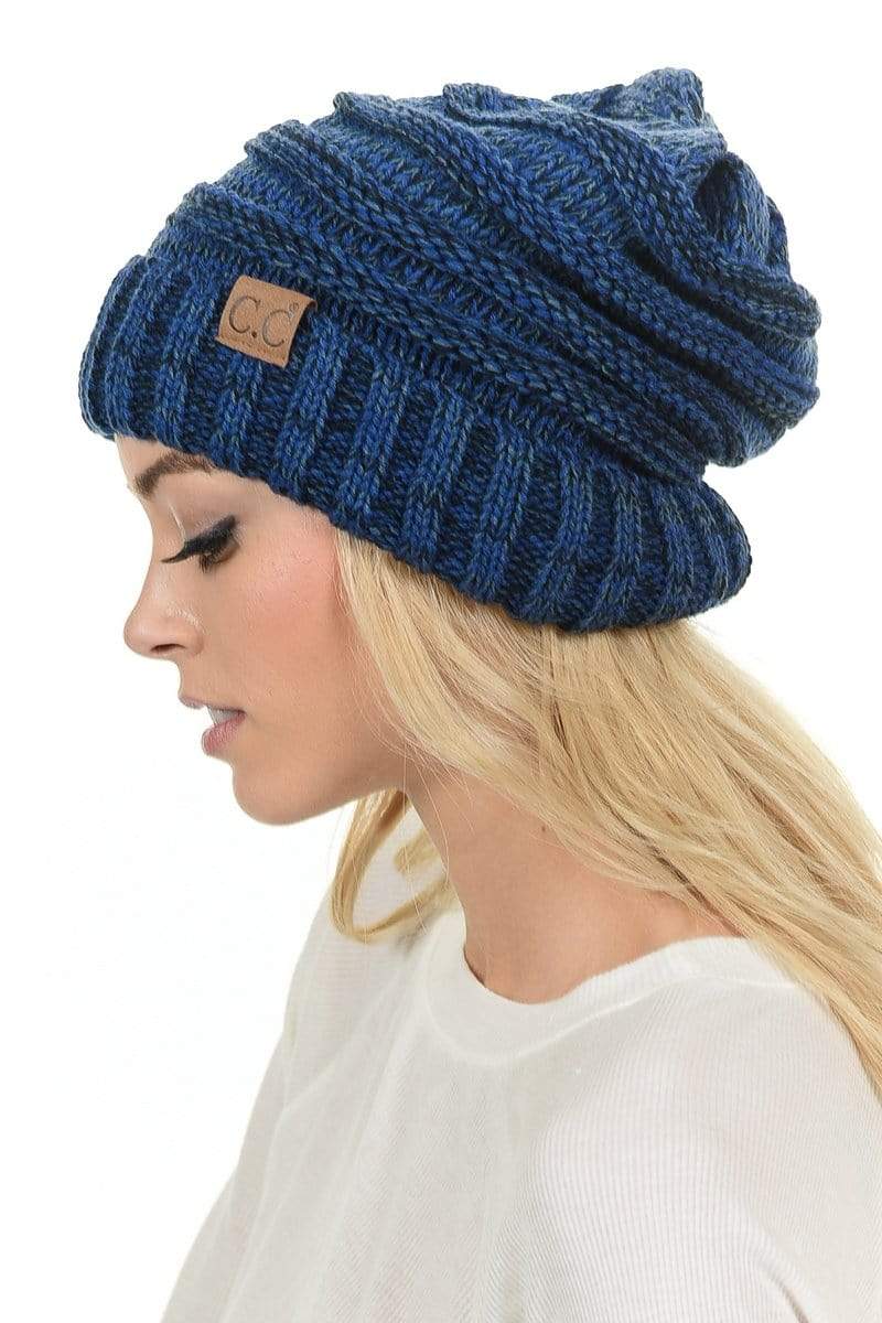 C.C Apparel Navy Blue C.C Hat 6242 - Oversized Baggy Slouch Thick Warm Cap Hat Skully Mixed Multi Color Cable Knit Beanie