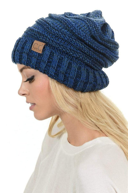 C.C Apparel Navy Blue C.C Hat 6242 - Oversized Baggy Slouch Thick Warm Cap Hat Skully Mixed Multi Color Cable Knit Beanie