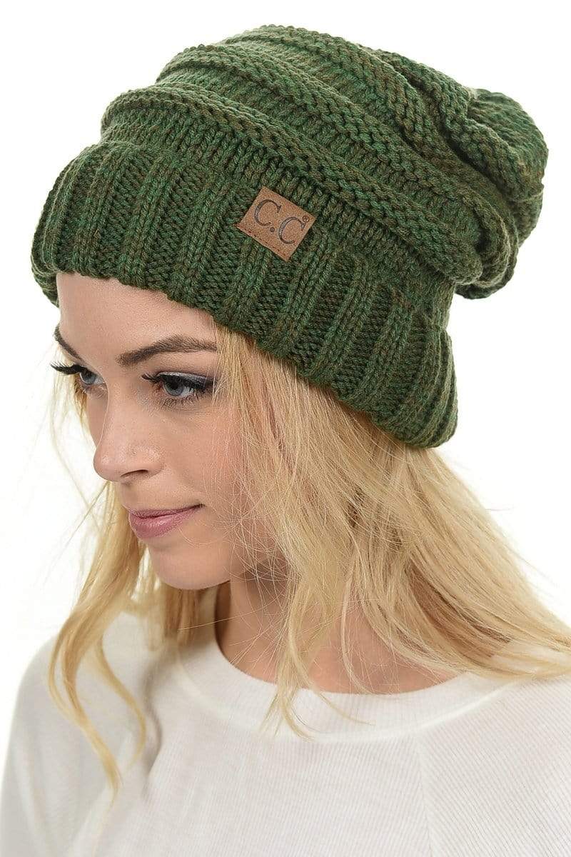 C.C Apparel Olive C.C Hat 6242 - Oversized Baggy Slouch Thick Warm Cap Hat Skully Mixed Multi Color Cable Knit Beanie