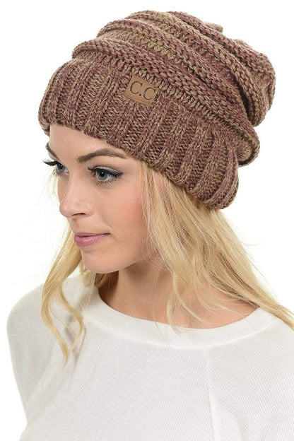 C.C Apparel Raspberry C.C Hat 6242 - Oversized Baggy Slouch Thick Warm Cap Hat Skully Mixed Multi Color Cable Knit Beanie