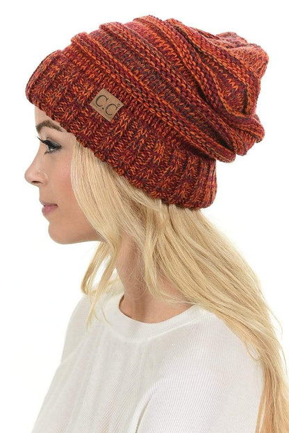 C.C Apparel Rust C.C Hat 6242 - Oversized Baggy Slouch Thick Warm Cap Hat Skully Mixed Multi Color Cable Knit Beanie