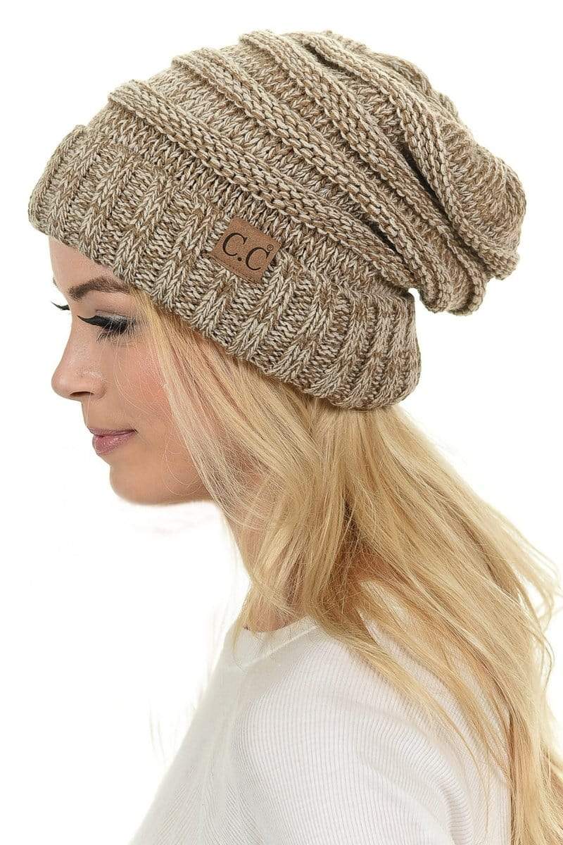 C.C Apparel Taupe C.C Hat 6242 - Oversized Baggy Slouch Thick Warm Cap Hat Skully Mixed Multi Color Cable Knit Beanie