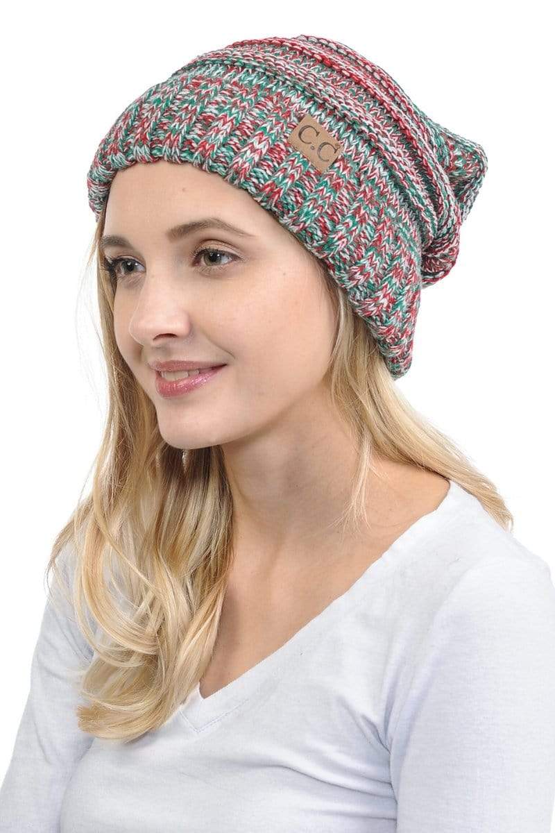 C.C Apparel X Mas C.C Hat 6242 - Oversized Baggy Slouch Thick Warm Cap Hat Skully Mixed Multi Color Cable Knit Beanie