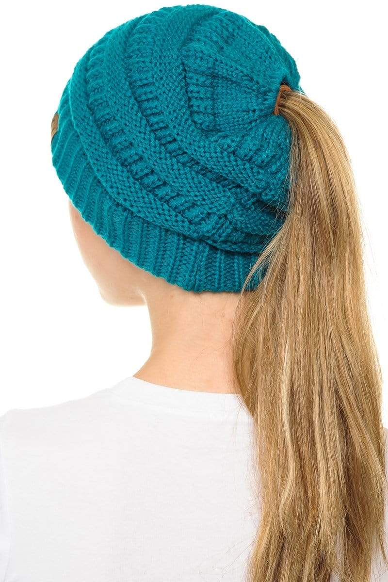 C.C Apparel C.C MB20A  - Soft Stretch Cable Knit Warm Hat High Bun Ponytail Beanie