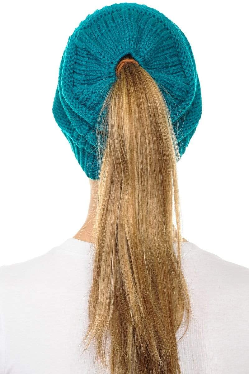 C.C Apparel C.C MB20A  - Soft Stretch Cable Knit Warm Hat High Bun Ponytail Beanie