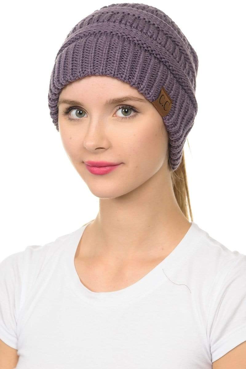 C.C Apparel C.C MB20A  - Soft Stretch Cable Knit Warm Hat High Bun Ponytail Beanie