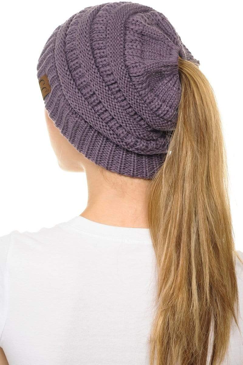 C.C Apparel C.C MB20A  - Soft Stretch Cable Knit Warm Hat High Bun Ponytail Beanie