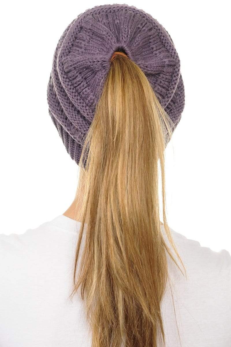 C.C Apparel C.C MB20A  - Soft Stretch Cable Knit Warm Hat High Bun Ponytail Beanie