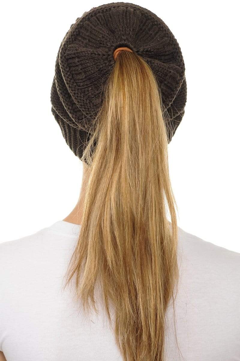 C.C Apparel C.C MB20A  - Soft Stretch Cable Knit Warm Hat High Bun Ponytail Beanie
