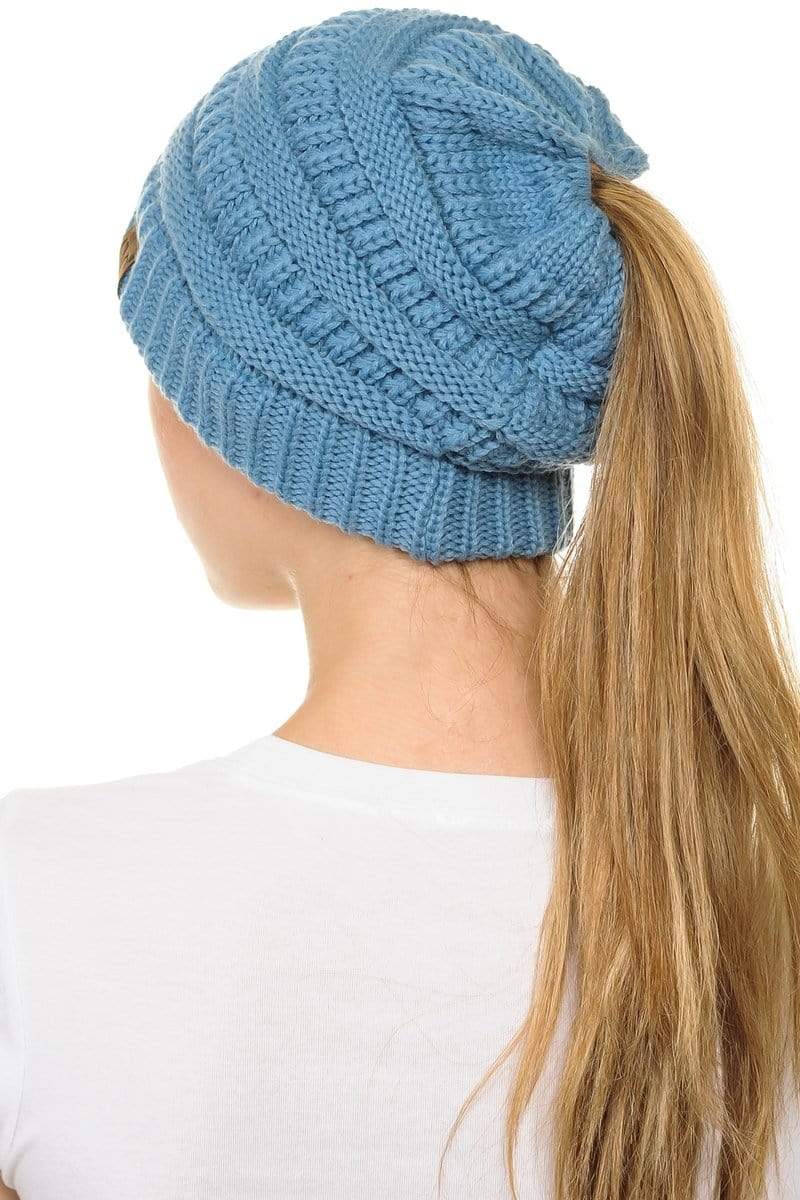 C.C Apparel C.C MB20A  - Soft Stretch Cable Knit Warm Hat High Bun Ponytail Beanie