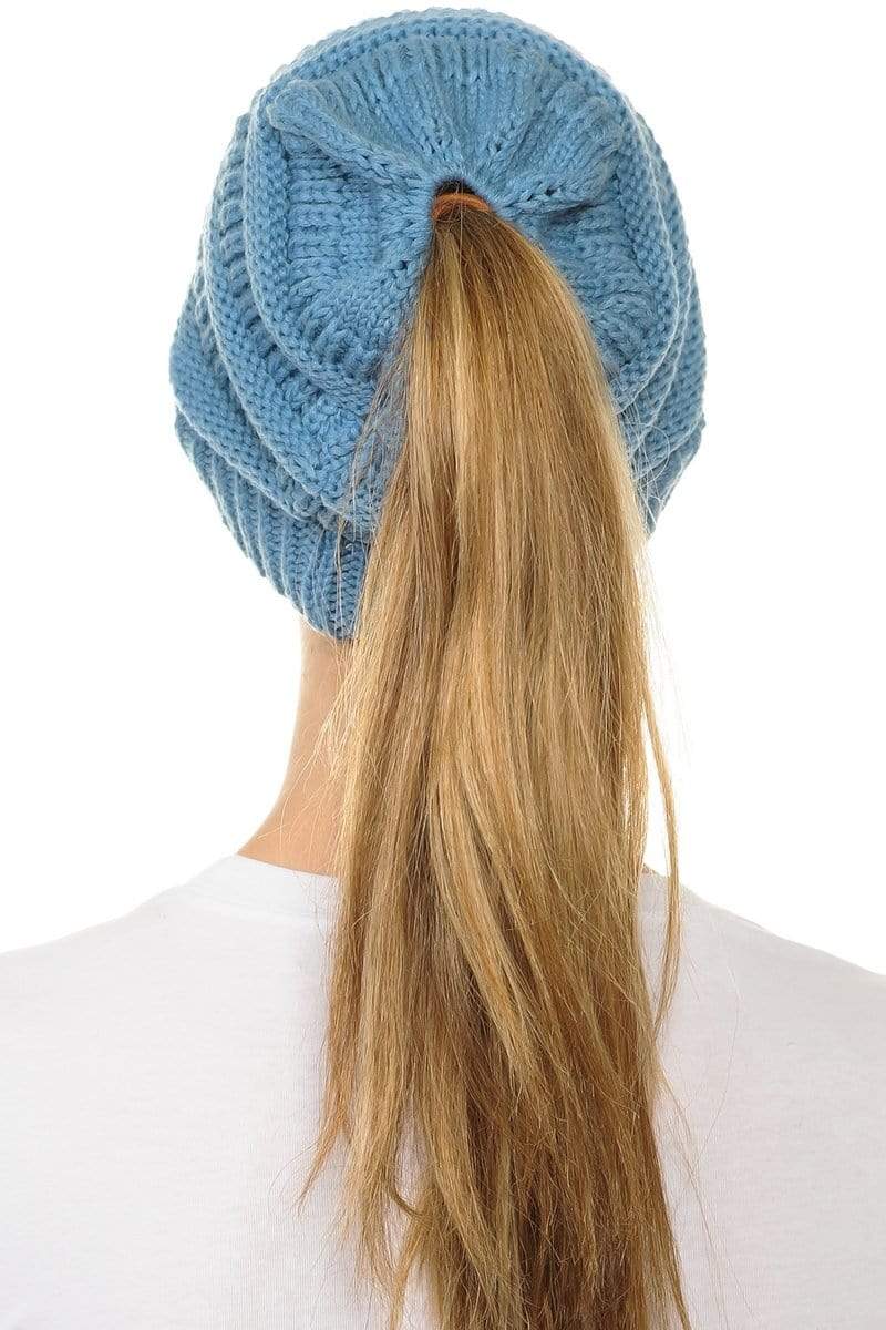 C.C Apparel C.C MB20A  - Soft Stretch Cable Knit Warm Hat High Bun Ponytail Beanie