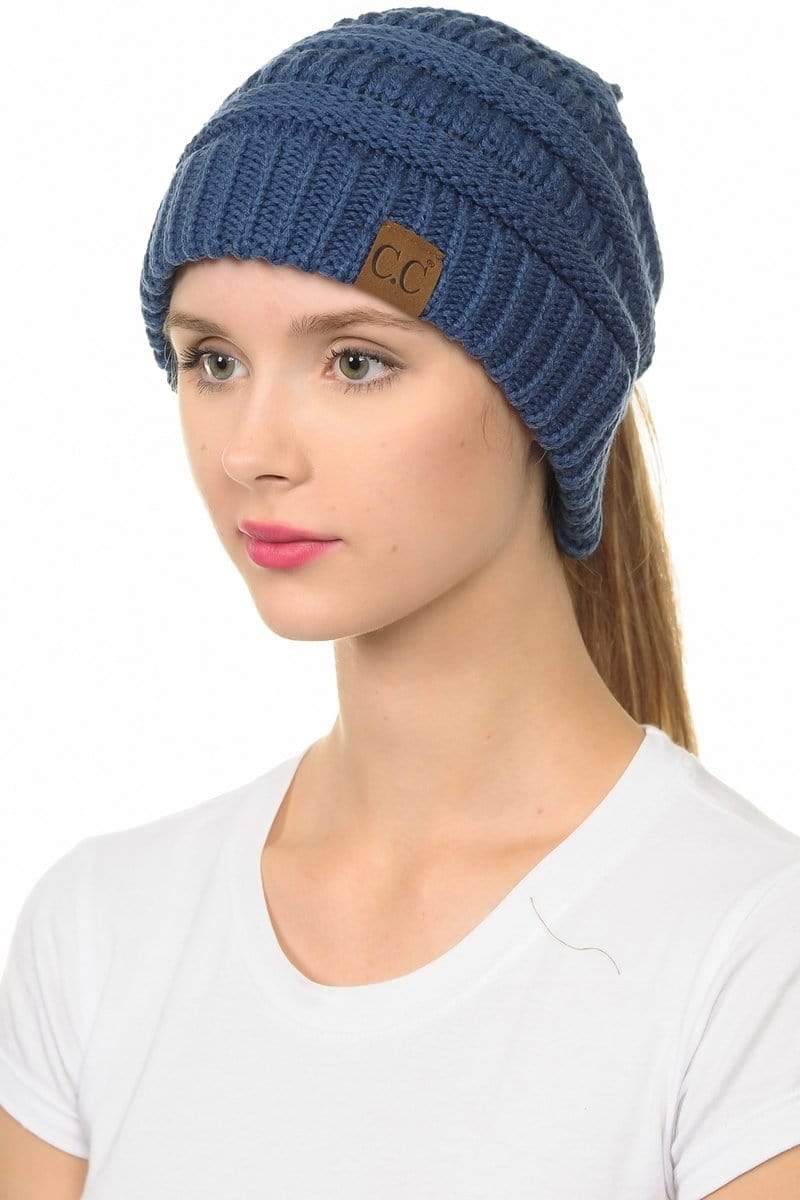 C.C Apparel C.C MB20A  - Soft Stretch Cable Knit Warm Hat High Bun Ponytail Beanie
