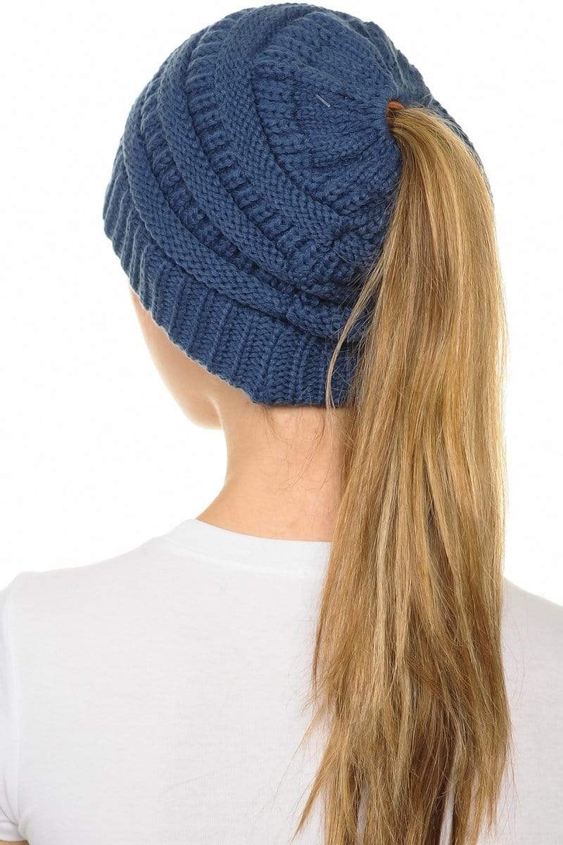 C.C Apparel C.C MB20A  - Soft Stretch Cable Knit Warm Hat High Bun Ponytail Beanie