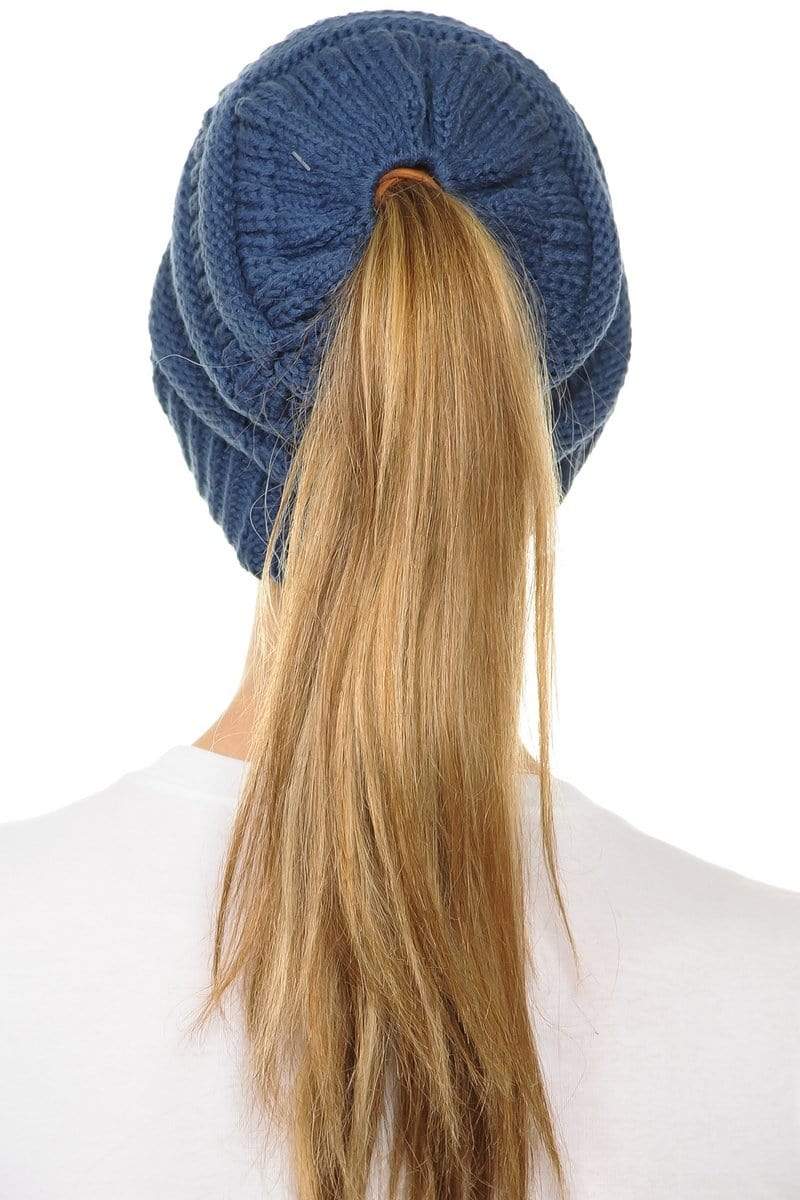 C.C Apparel C.C MB20A  - Soft Stretch Cable Knit Warm Hat High Bun Ponytail Beanie