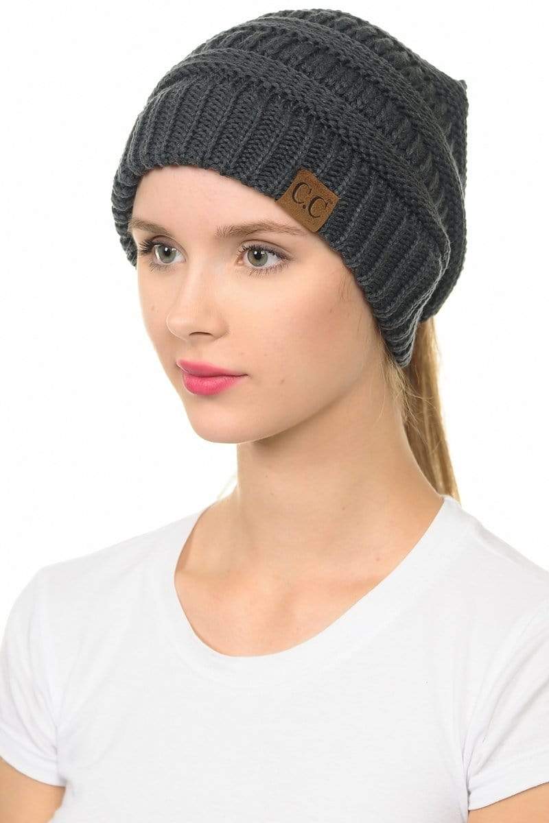 C.C Apparel C.C MB20A  - Soft Stretch Cable Knit Warm Hat High Bun Ponytail Beanie
