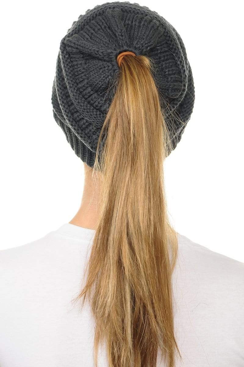 C.C Apparel C.C MB20A  - Soft Stretch Cable Knit Warm Hat High Bun Ponytail Beanie