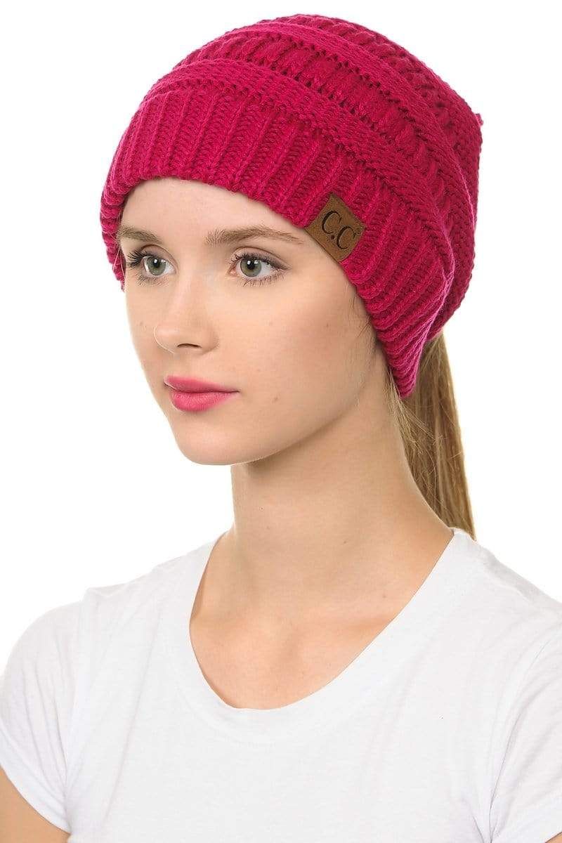 C.C Apparel C.C MB20A  - Soft Stretch Cable Knit Warm Hat High Bun Ponytail Beanie