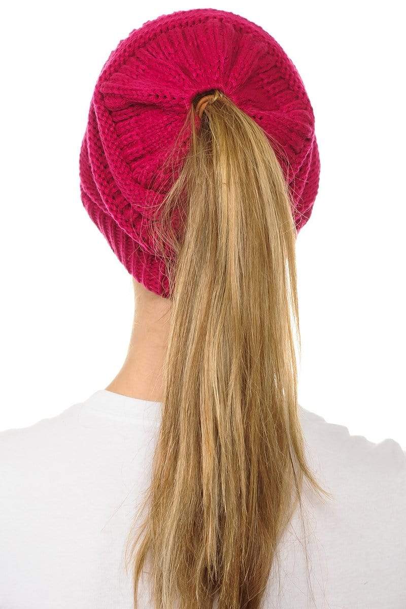 C.C Apparel C.C MB20A  - Soft Stretch Cable Knit Warm Hat High Bun Ponytail Beanie