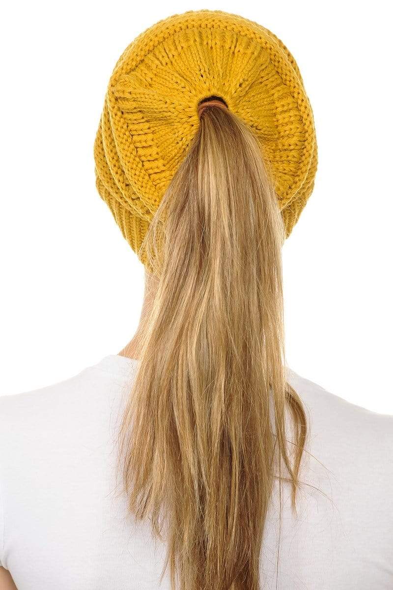 C.C Apparel C.C MB20A  - Soft Stretch Cable Knit Warm Hat High Bun Ponytail Beanie