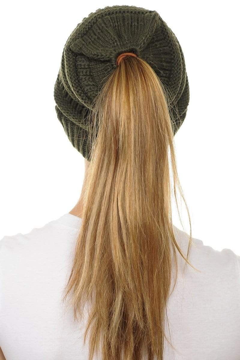 C.C Apparel C.C MB20A  - Soft Stretch Cable Knit Warm Hat High Bun Ponytail Beanie