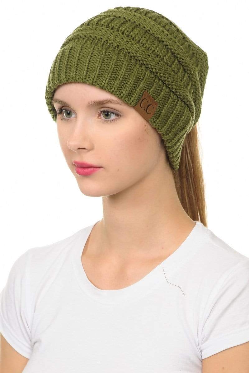 C.C Apparel C.C MB20A  - Soft Stretch Cable Knit Warm Hat High Bun Ponytail Beanie