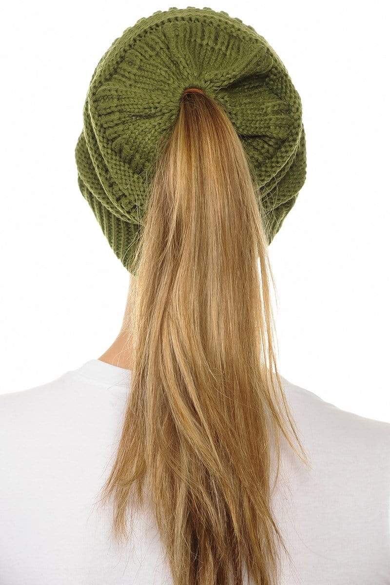 C.C Apparel C.C MB20A  - Soft Stretch Cable Knit Warm Hat High Bun Ponytail Beanie
