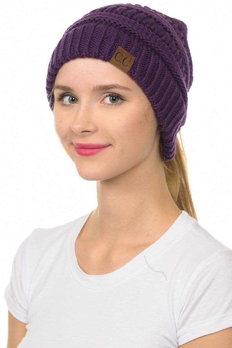 C.C Apparel C.C MB20A  - Soft Stretch Cable Knit Warm Hat High Bun Ponytail Beanie