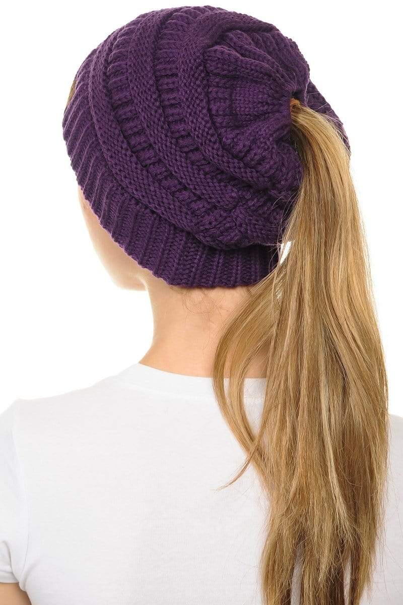 C.C Apparel C.C MB20A  - Soft Stretch Cable Knit Warm Hat High Bun Ponytail Beanie