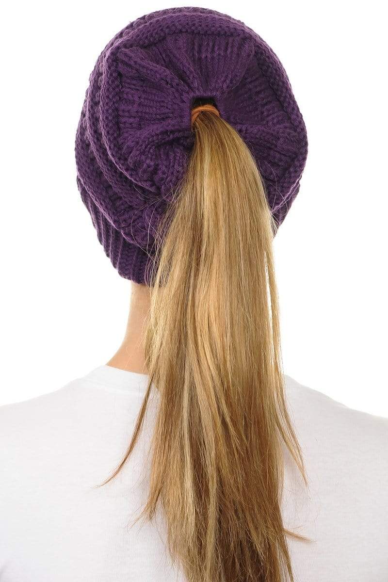 C.C Apparel C.C MB20A  - Soft Stretch Cable Knit Warm Hat High Bun Ponytail Beanie