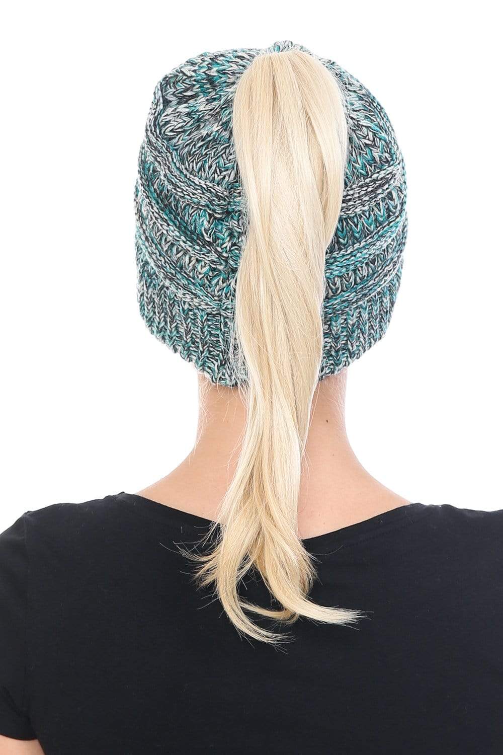 C.C Apparel C.C MB816 - Soft Stretch Cable Knit Warm Ponytail Hat 4 Toned Mixed Multi Color Beanie