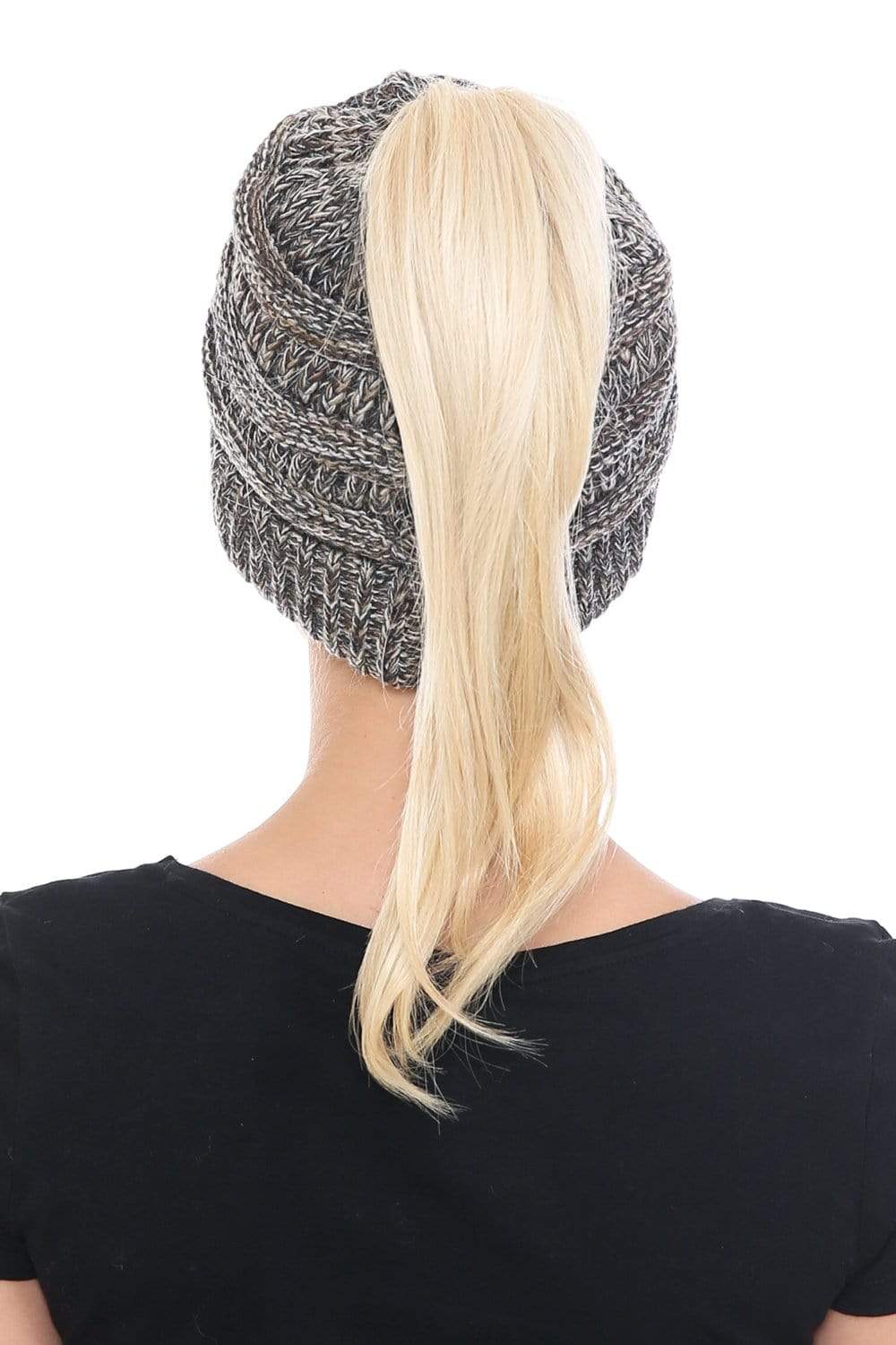 C.C Apparel C.C MB816 - Soft Stretch Cable Knit Warm Ponytail Hat 4 Toned Mixed Multi Color Beanie