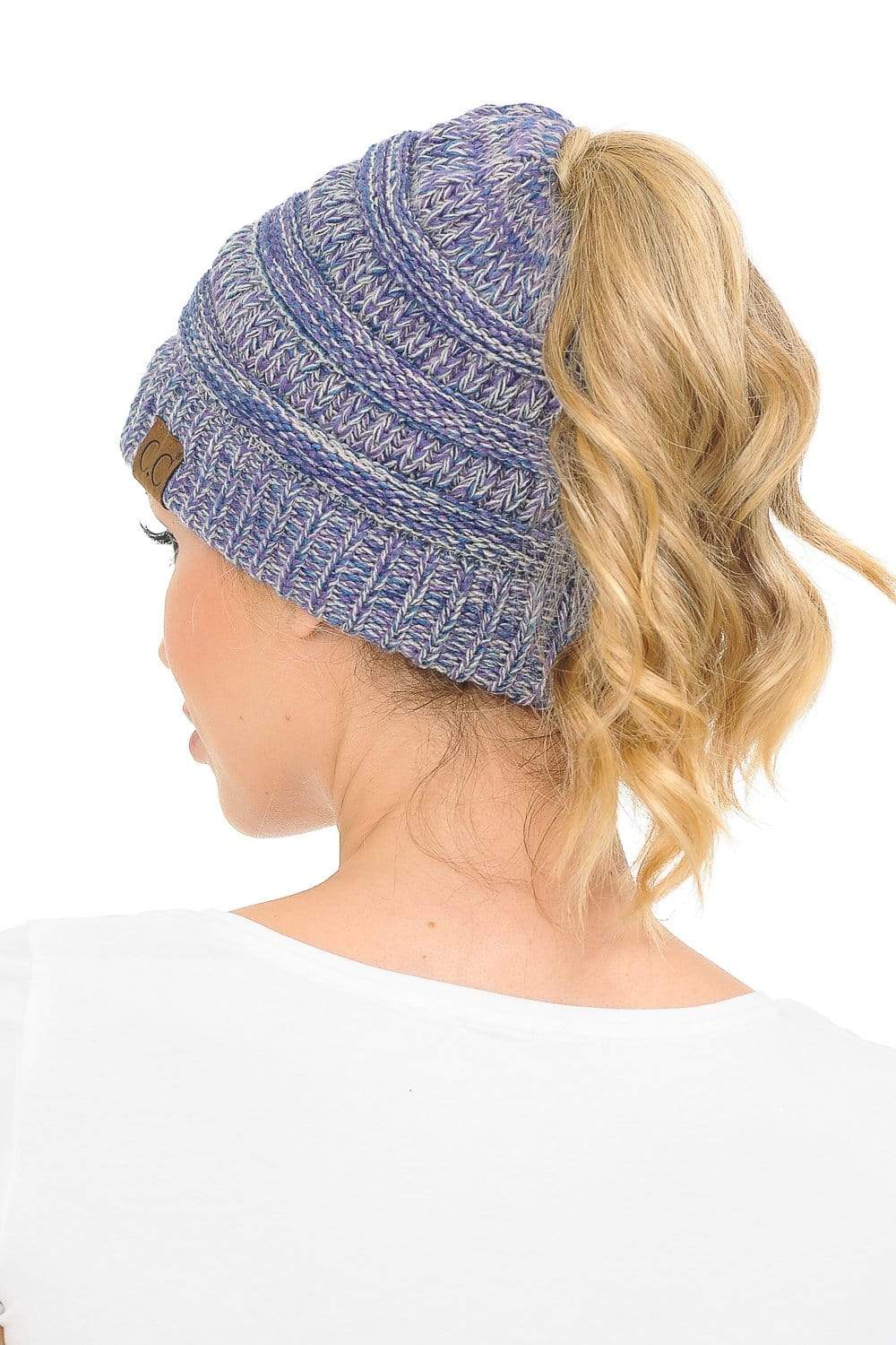 C.C Apparel C.C MB816 - Soft Stretch Cable Knit Warm Ponytail Hat 4 Toned Mixed Multi Color Beanie