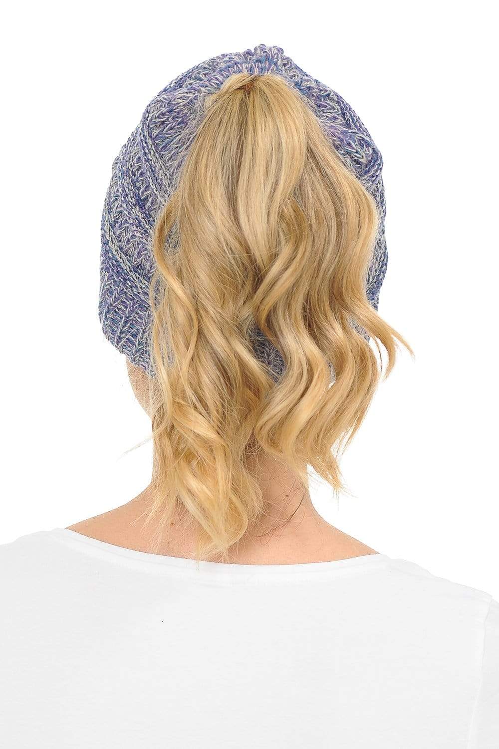 C.C Apparel C.C MB816 - Soft Stretch Cable Knit Warm Ponytail Hat 4 Toned Mixed Multi Color Beanie