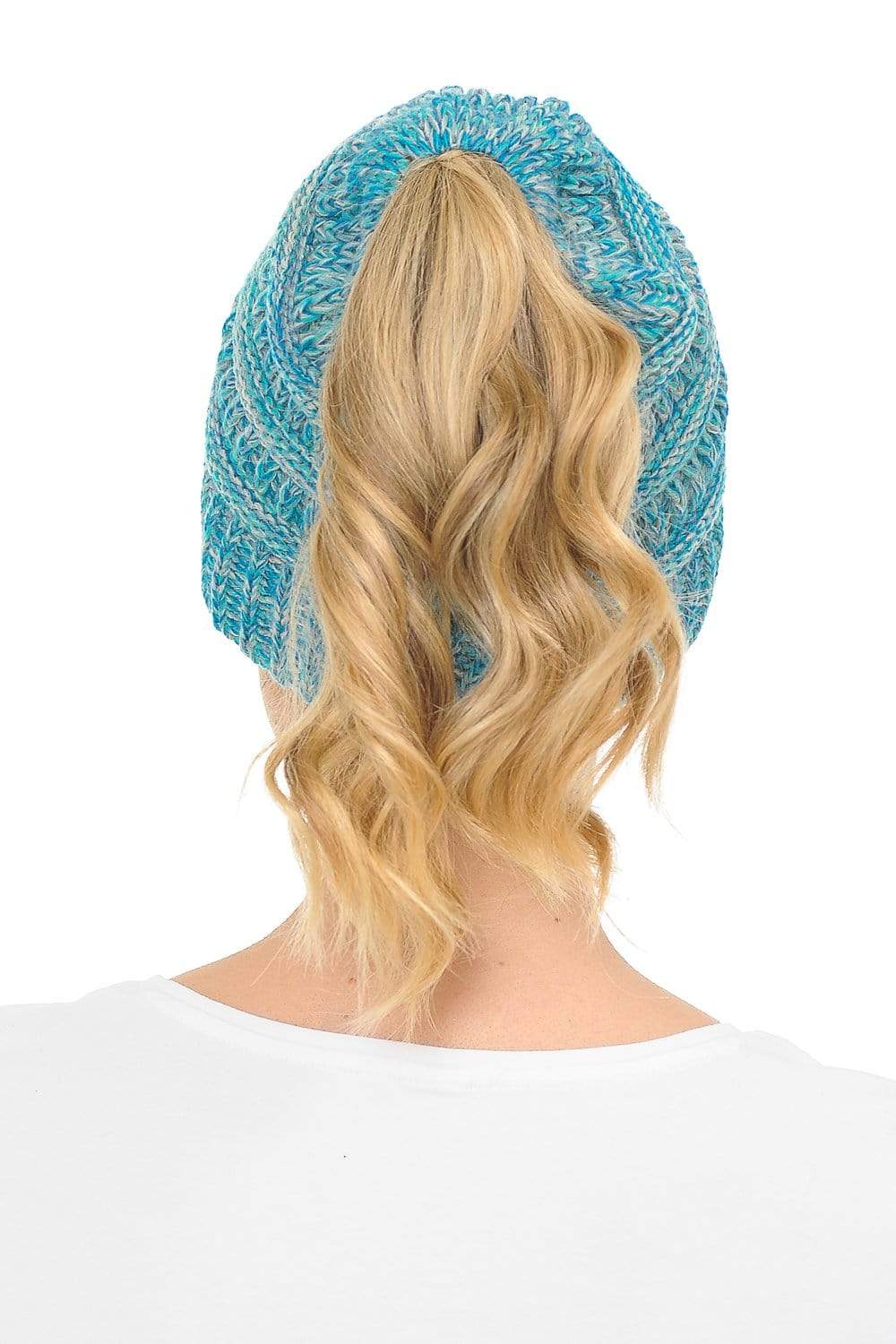 C.C Apparel C.C MB816 - Soft Stretch Cable Knit Warm Ponytail Hat 4 Toned Mixed Multi Color Beanie