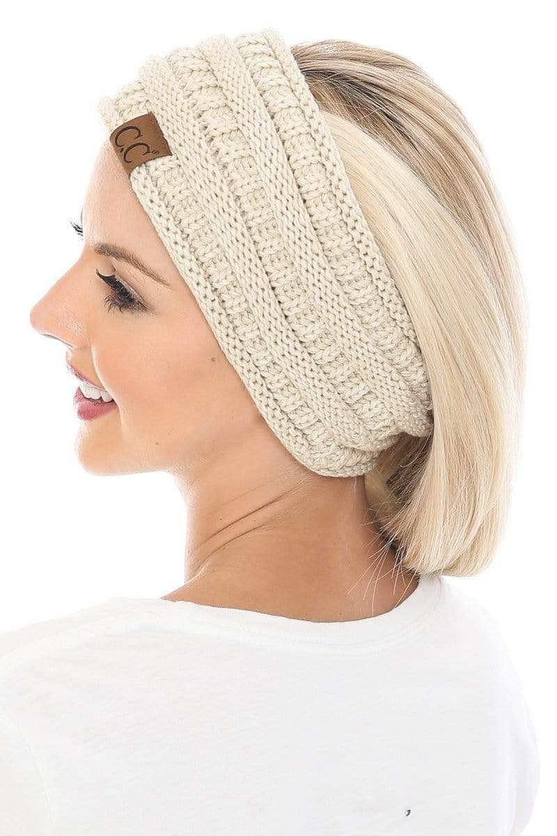 C.C Apparel C.C Soft Stretch Winter Warm Cable Knit Fuzzy Lined Ribbed Ear Warmer Headband