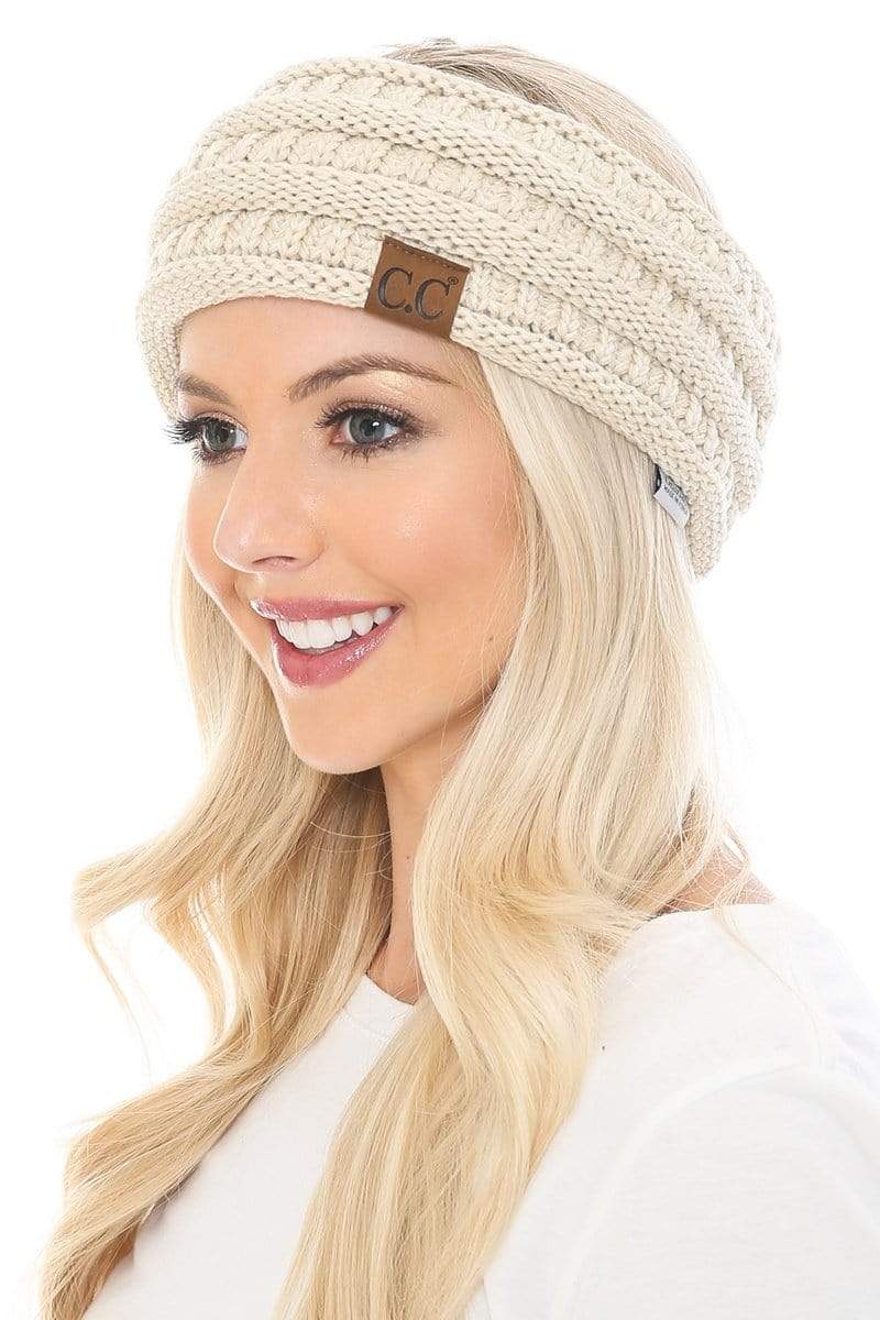 C.C Apparel C.C Soft Stretch Winter Warm Cable Knit Fuzzy Lined Ribbed Ear Warmer Headband