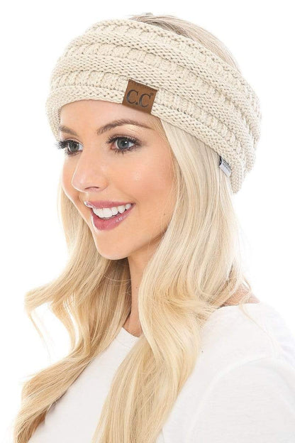 C.C Apparel C.C Soft Stretch Winter Warm Cable Knit Fuzzy Lined Ribbed Ear Warmer Headband