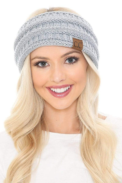 C.C Apparel 2 Tone Grey C.C Soft Stretch Winter Warm Cable Knit Fuzzy Lined Ribbed Ear Warmer Headband