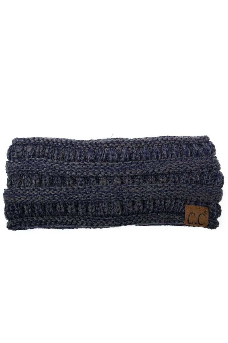 C.C Apparel 2 Tone Navy/Grey C.C Soft Stretch Winter Warm Cable Knit Fuzzy Lined Ribbed Ear Warmer Headband