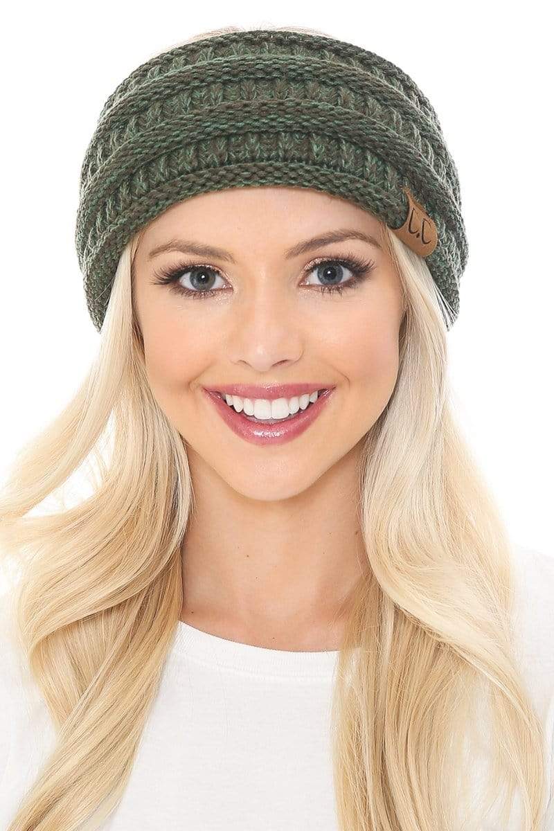 C.C Apparel 2 Tone Olive C.C Soft Stretch Winter Warm Cable Knit Fuzzy Lined Ribbed Ear Warmer Headband