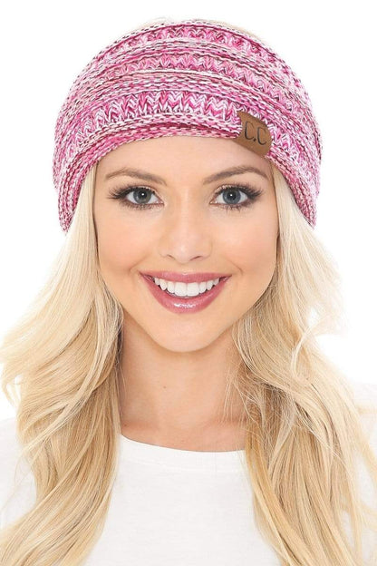 C.C Apparel 3 Tone Pink C.C Soft Stretch Winter Warm Cable Knit Fuzzy Lined Ribbed Ear Warmer Headband