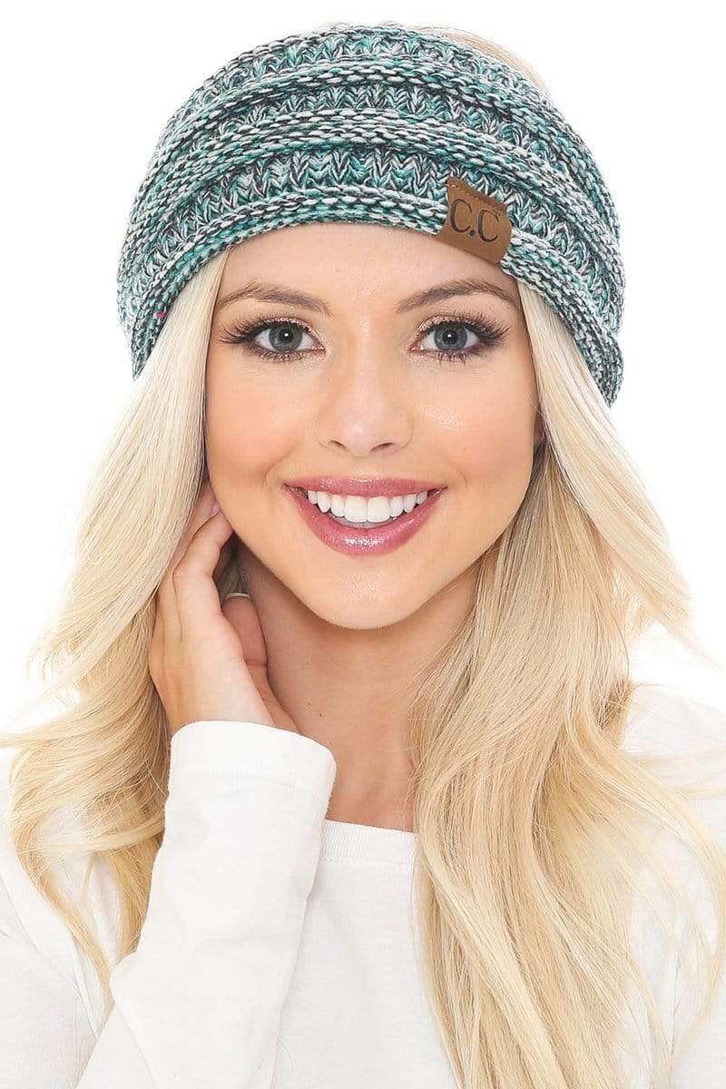 C.C Apparel 3 Tone Teal C.C Soft Stretch Winter Warm Cable Knit Fuzzy Lined Ribbed Ear Warmer Headband