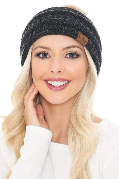 C.C Apparel Black/Charcoal C.C Soft Stretch Winter Warm Cable Knit Fuzzy Lined Ribbed Ear Warmer Headband