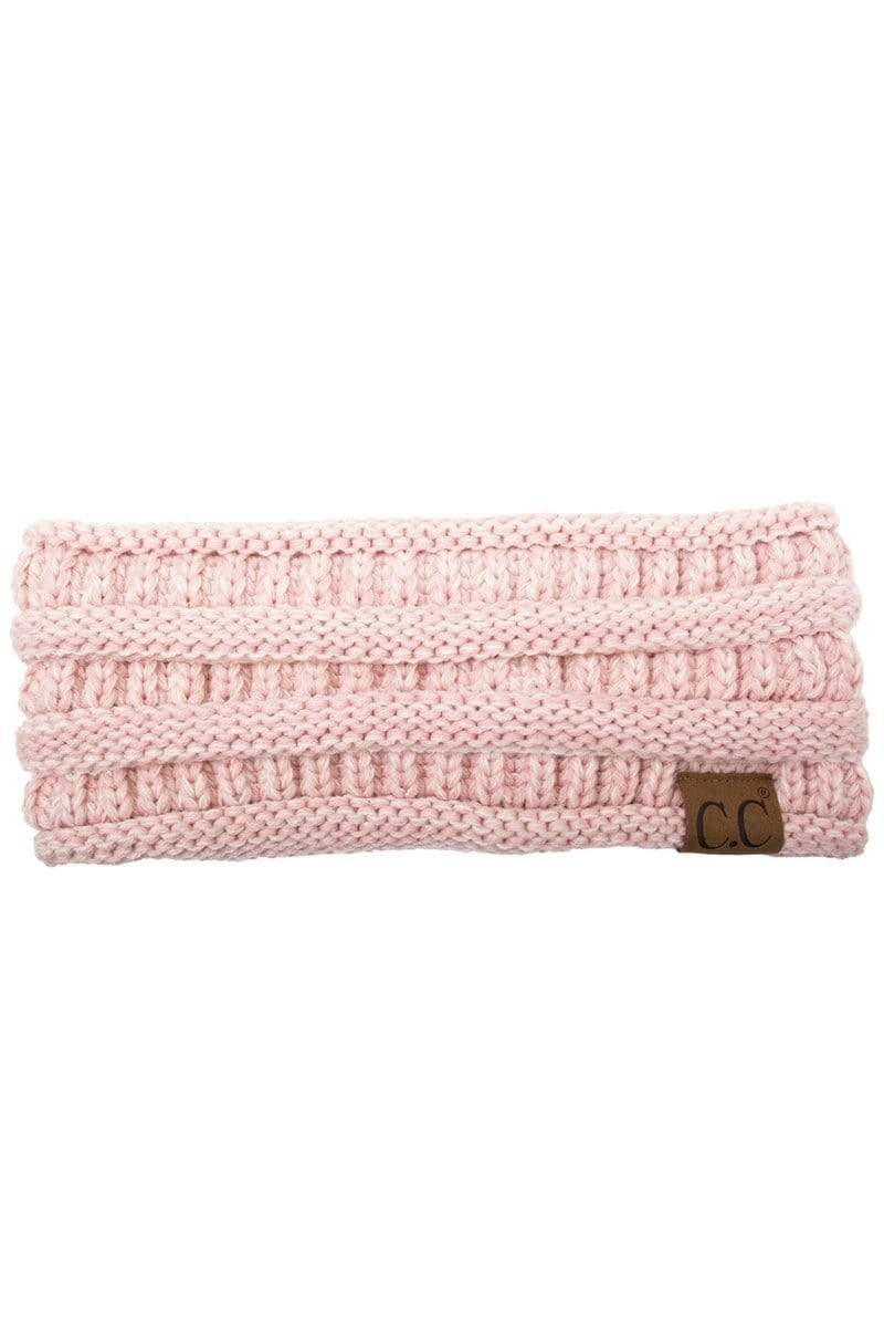 C.C Apparel Lt Pink/Beige C.C Soft Stretch Winter Warm Cable Knit Fuzzy Lined Ribbed Ear Warmer Headband