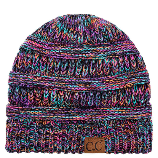 C.C Apparel Black Multi C.C Trendy Warm Chunky Soft Stretch Three-Toned Cable Knit Beanie Skully