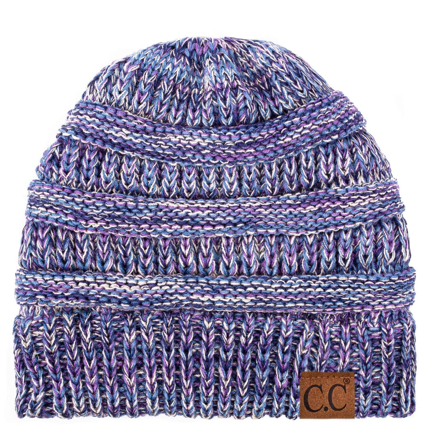 C.C Apparel Blue/Purple/Grey C.C Trendy Warm Chunky Soft Stretch Three-Toned Cable Knit Beanie Skully