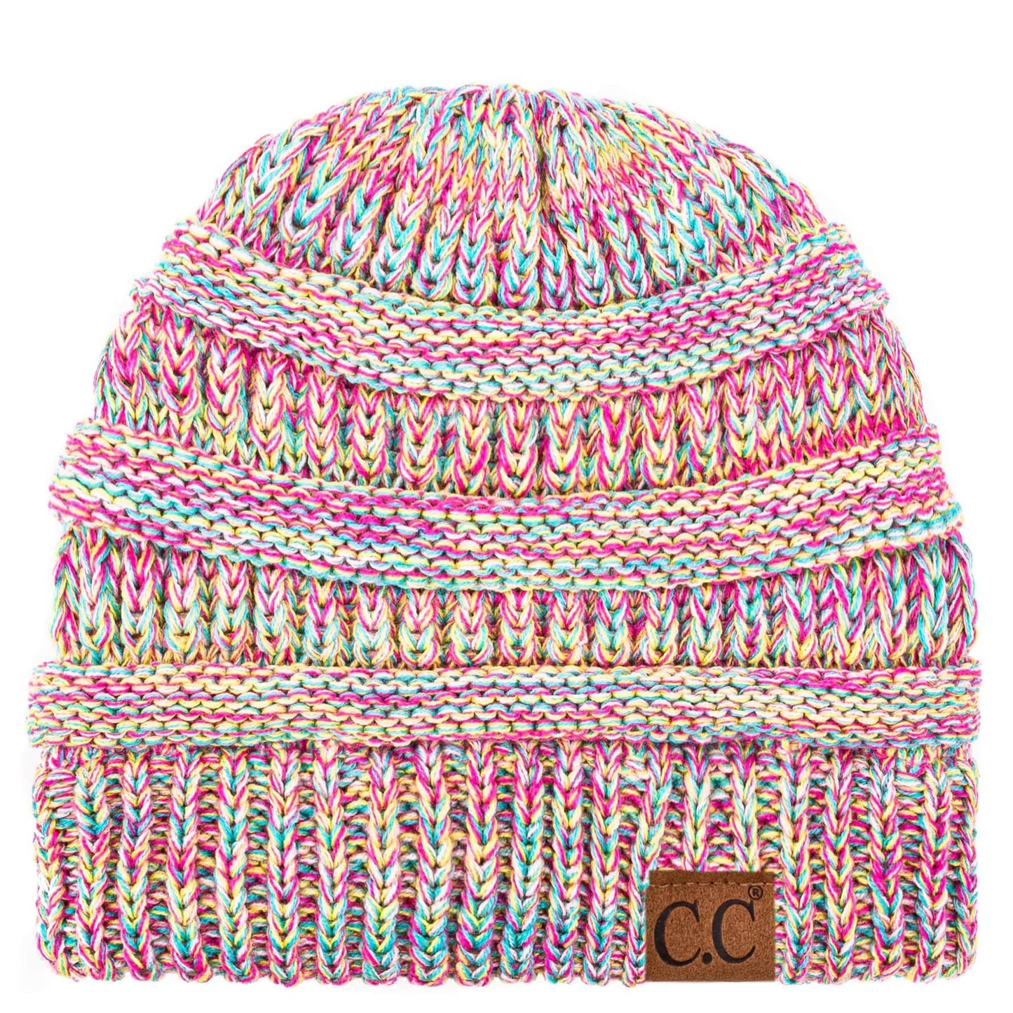 C.C Apparel Bright Mix C.C Trendy Warm Chunky Soft Stretch Three-Toned Cable Knit Beanie Skully