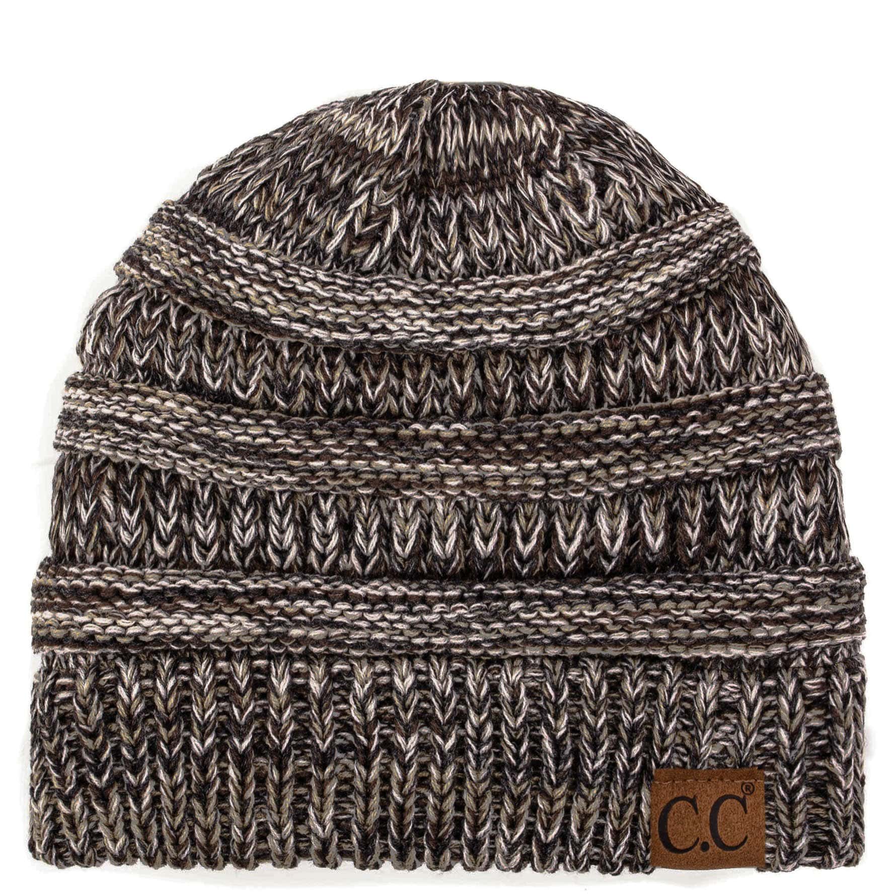 C.C Apparel Three Tone Brown C.C Trendy Warm Chunky Soft Stretch Three-Toned Cable Knit Beanie Skully
