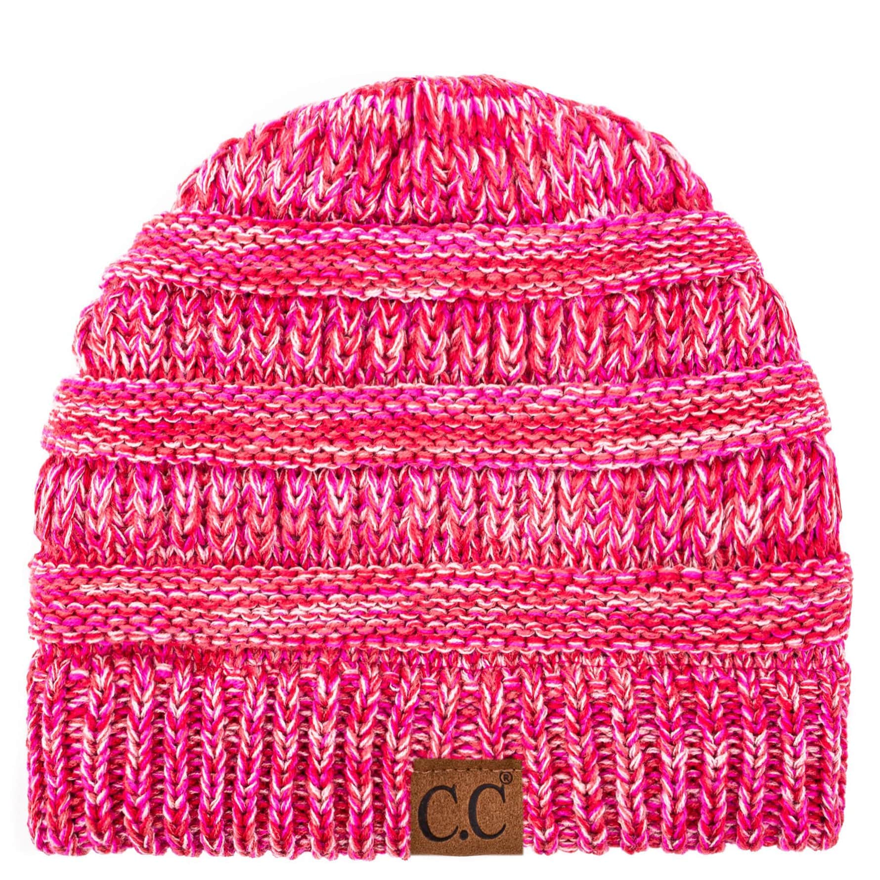 C.C Apparel Three Tone Coral C.C Trendy Warm Chunky Soft Stretch Three-Toned Cable Knit Beanie Skully