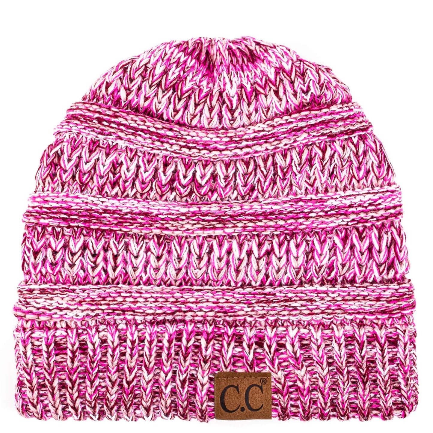 C.C Apparel Three Tone Pink C.C Trendy Warm Chunky Soft Stretch Three-Toned Cable Knit Beanie Skully